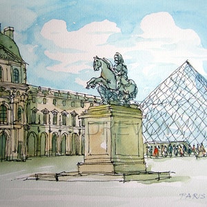 Paris Louvre art print from an original watercolour painting