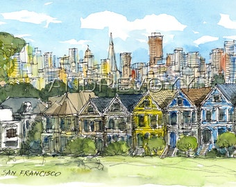 San Francisco Painted Ladies art print from an original watercolor painting