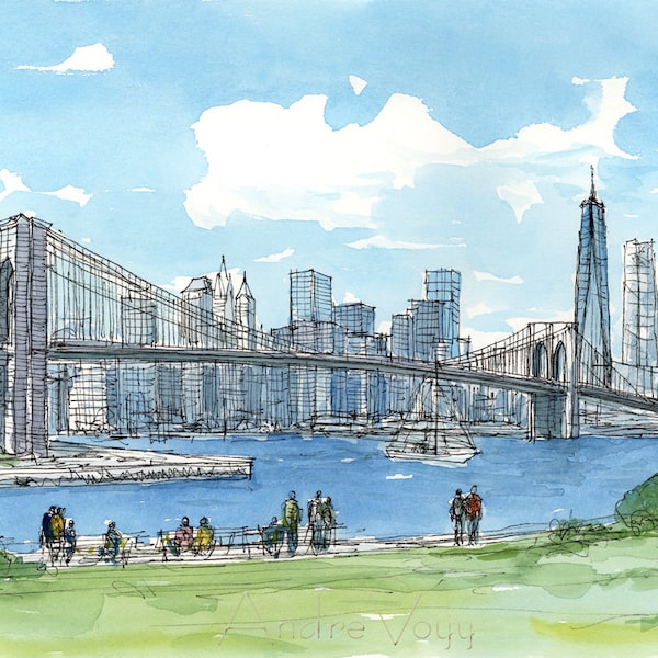 Brooklyn Bridge Drawing Original Etsy
