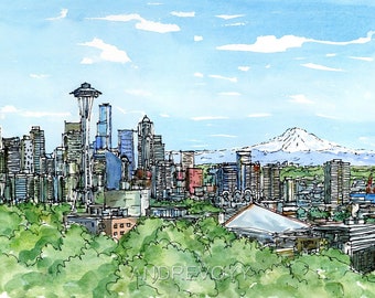 Seattle, art print from an original watercolor painting