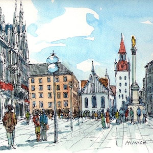 München kunstafdruk van een origineel aquarelschilderij