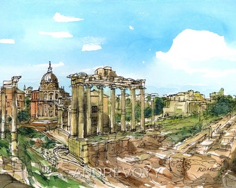 Rome Roman Forum Italy art print from an original watercolor