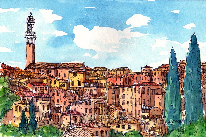 Siena Italy art print from an original watercolor painting image 1