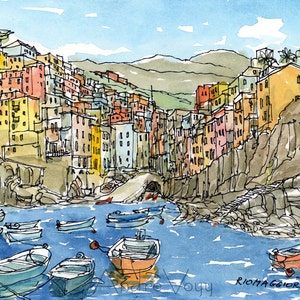 Riomaggiore,  Italy, art print from an original watercolor painting