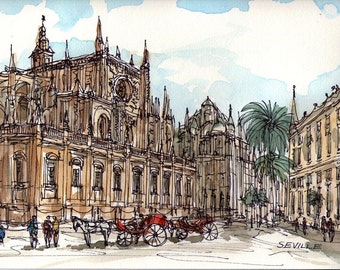 Seville Spain art print from an original watercolor painting