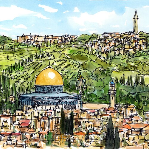 Jerusalem Israel Art Print From an Original Watercolor Etsy