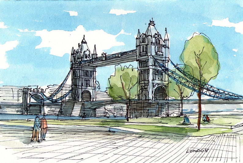 London, Tower Bridge 1 art print from an original watercolor painting image 1