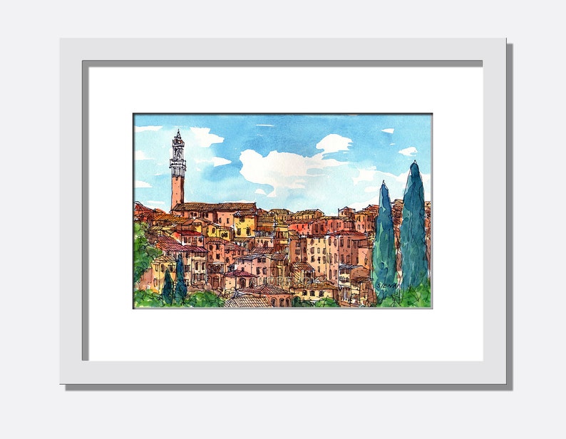 Siena Italy art print from an original watercolor painting image 2
