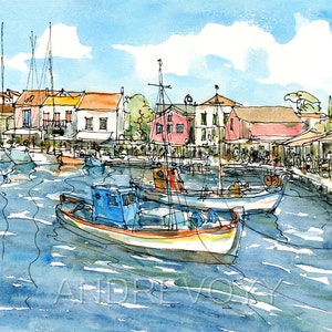 Kefalonia Fiscardo Griechenland Kunstdruck von einem Original Aquarell