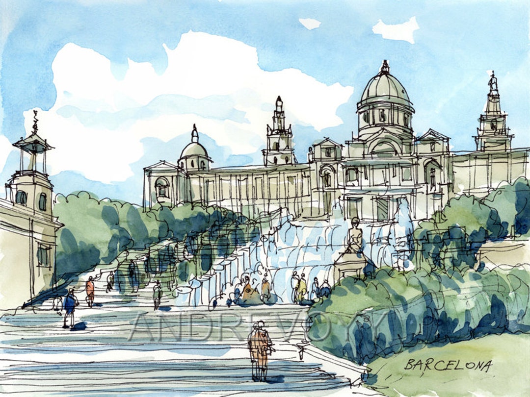 絵画-PUEBLO NUEVO(BARCELONA) Barcelona Spain Art Print From an Original Watercolor
