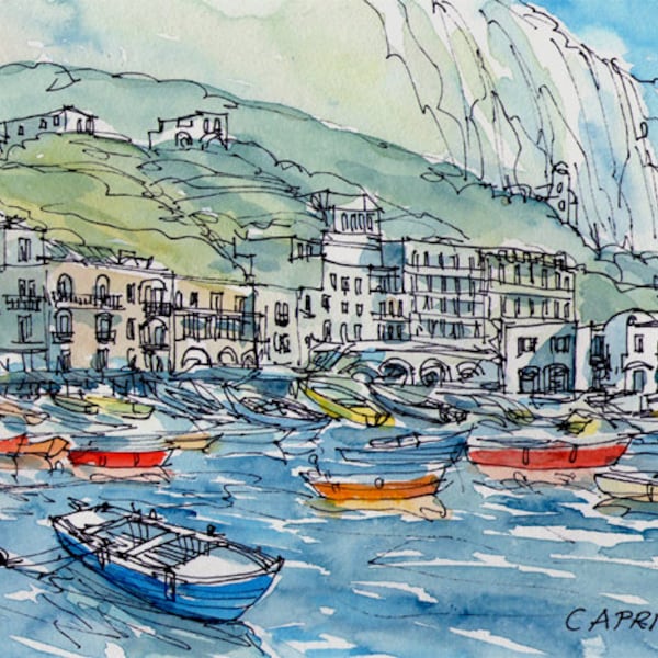 Capri Port  Italy art print from an original watercolor painting