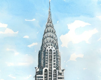 NEW YORK CHRYSLER Building Square Composition art print from an original watercolor painting