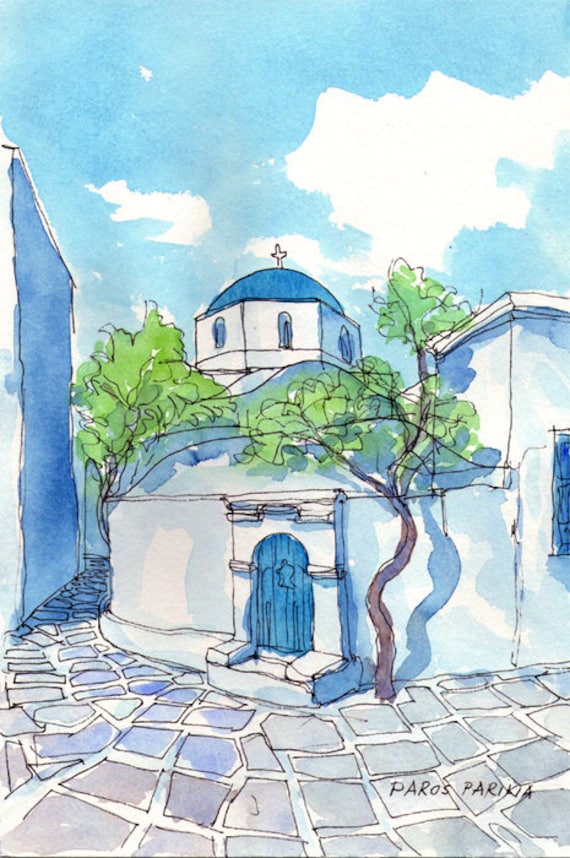 Syros Seaside St Nicholas Church Greece art print from an original