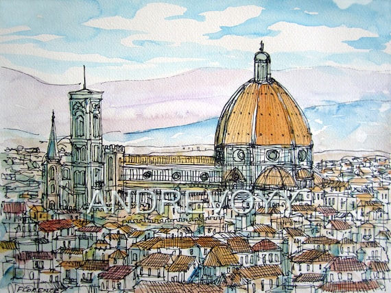 housewarming gift Architecture Print high resolution print Giclee Florence watercolor art Santa Maria del Fiore home decor wall art