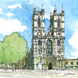 Westminster Abbey 4th, London  art print from an original watercolor painting