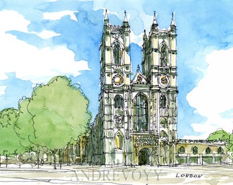 Westminster Abbey 4th, London  art print from an original watercolor painting