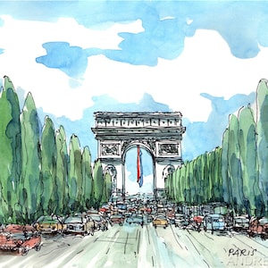 Paris Champs-Elysees art print from an original watercolor painting