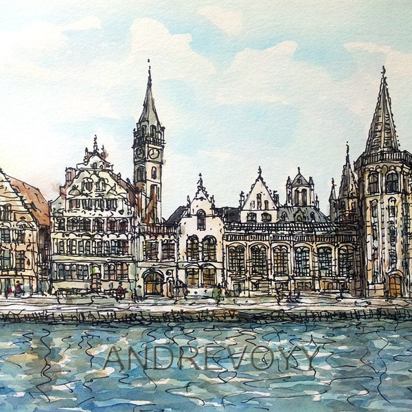 Gent Ghent Belgium art print from an original watercolor painting