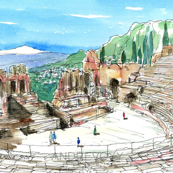 Catania Sizilien Italien Kunstdruck eines Originalaquarells