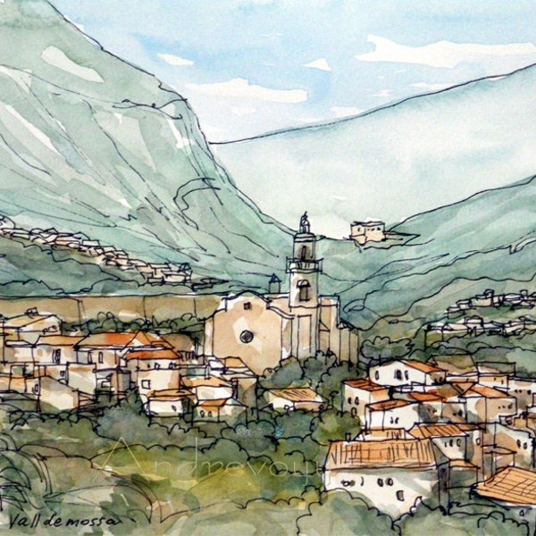 Majorca Valldemossa art print from watercolor painting