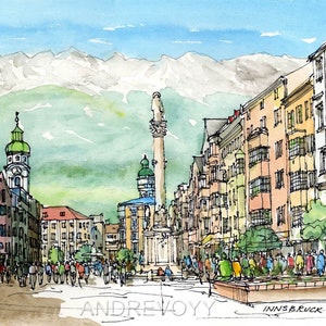 Innsbruck  Austria art print from an original watercolor painting