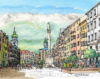 Innsbruck  Austria art print from an original watercolor painting