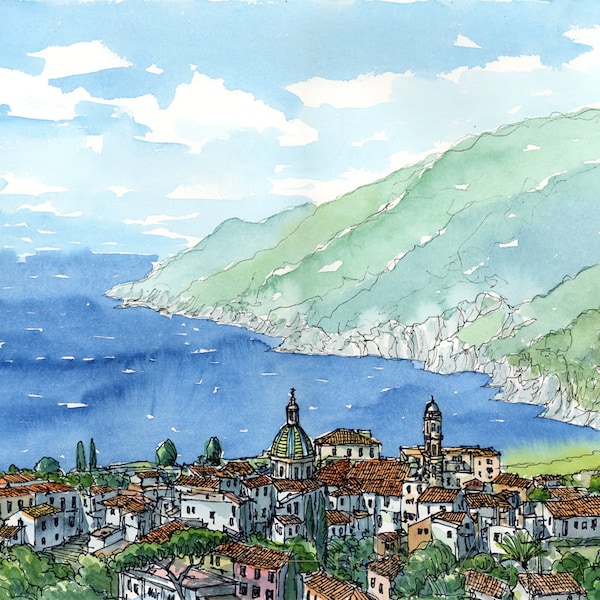 Vietri sul Mare Amalfi Coast art print from an original watercolor painting