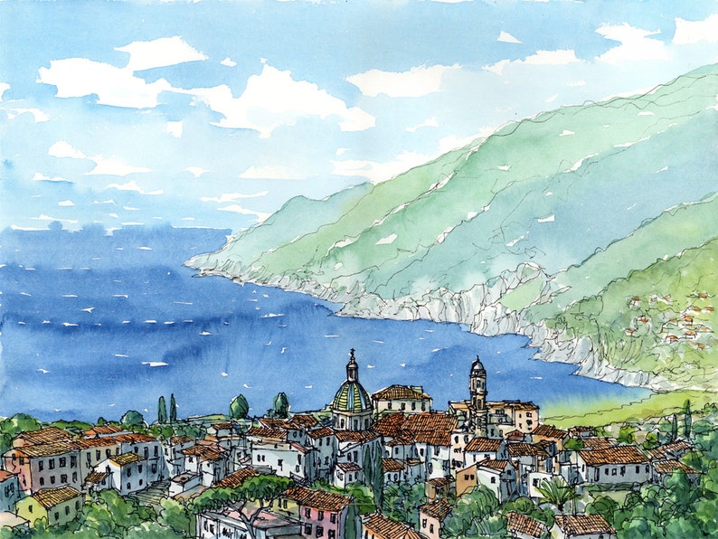 Vietri sul Mare Amalfi Coast art print from an original watercolor painting image 1