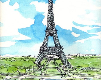 Paris Eiffel Tower 2nd art print from an original watercolor painting