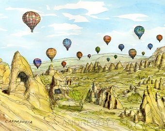 Cappadocia Turkey art print of the original watercolor painting