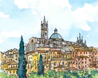 Siena 6, Italy art print from an original watercolor painting