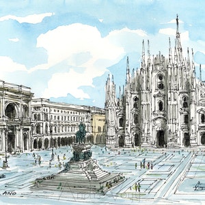 Impression d’art de Milan Italie à partir d’une aquarelle originale