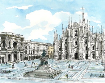 Milan Italy art print from an original watercolor painting