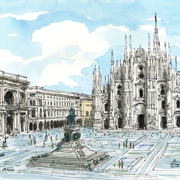 Milan Italy art print from an original watercolor painting