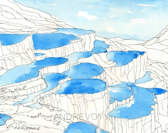 Pamukkale Turkey art print of the original watercolor painting