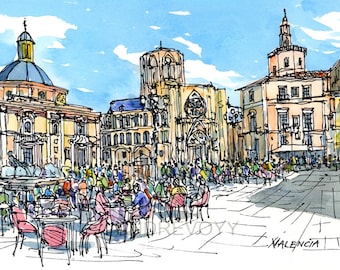 Valencia Spain art print from an original watercolor painting