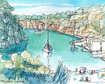 Mallorca Cala Pi 2 - art print from original watercolor painting