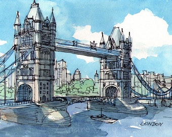 London Tower Bridge 2nd - art print from an original watercolor painting