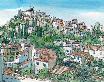 Majorca Deja art  print from an original watercolor painting