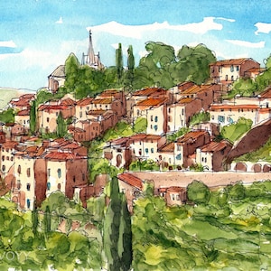 Bonnieux, France art print from an original watercolor painting