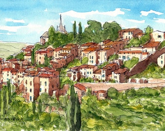 Bonnieux, France art print from an original watercolor painting