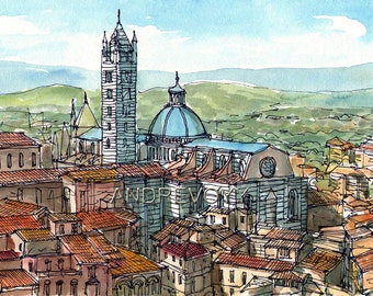 Siena 8, Italy art print from an original watercolor painting