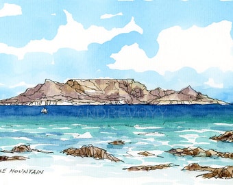 TABLE MOUNTAIN  South Africa art print from an original watercolor painting