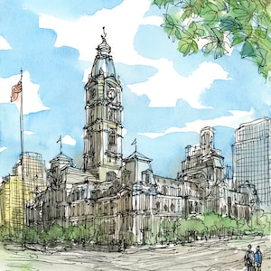 Philadelphia City Hall art print from an original watercolor painting