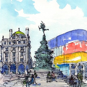 London, Piccadilly Circus, art print from original watercolor painting