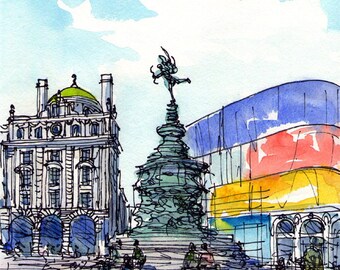 London, Piccadilly Circus, art print from original watercolor painting