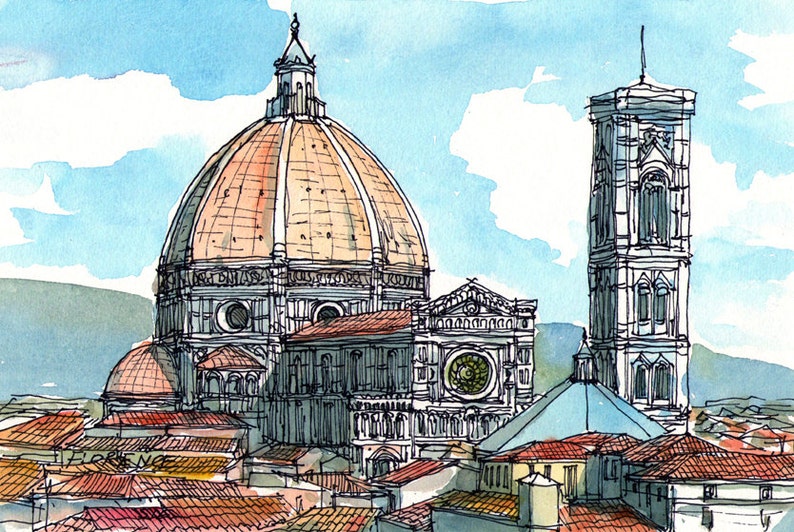 Florence Santa Maria del Fiore Italy art print from original watercolor image 1