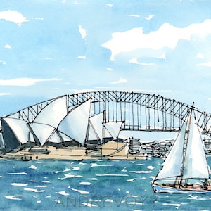 Sydney Australia art print from an original watercolor painting