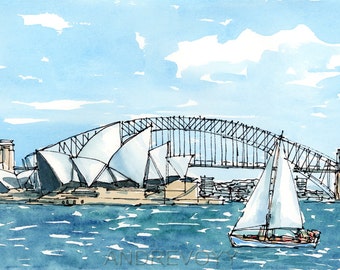 Sydney Australia art print from an original watercolor painting