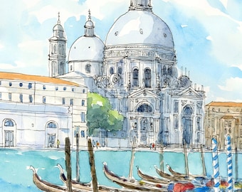 Venice Basilica di Santa Maria della Salute Italy art print from original watercolor painting